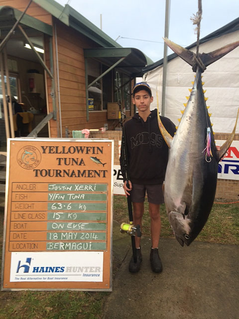 ANGLER: Justin Xerri SPECIES: Yellowfin Tuna WEIGHT: 63.6 kg. LURE: JB Lures, Dingo